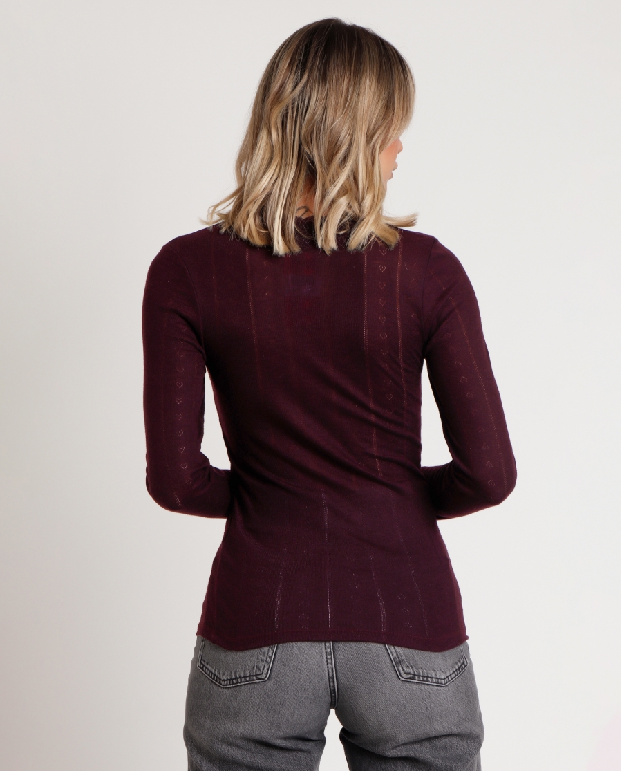 ADMAS Camiseta Manga Larga Canalé para Mujer BERENJENA