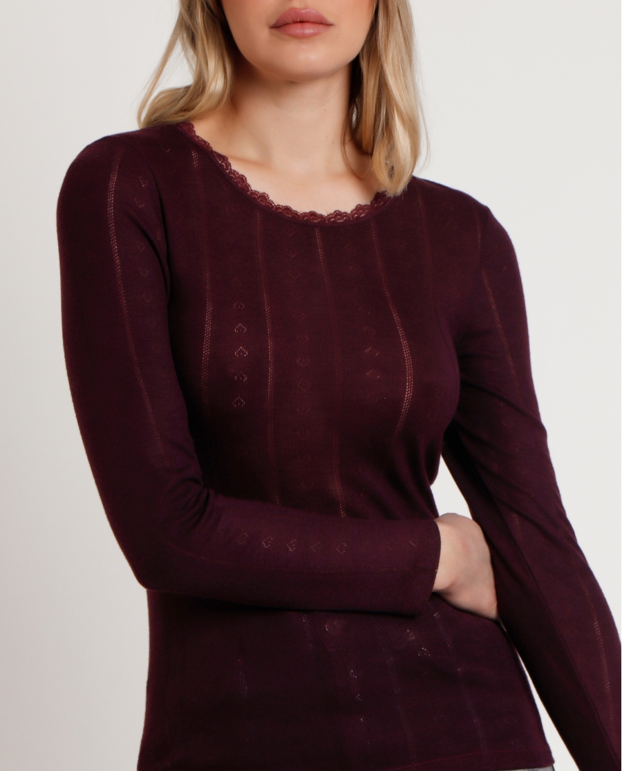 ADMAS Camiseta Manga Larga Canalé para Mujer BERENJENA