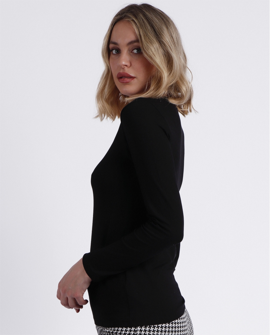 ADMAS Camiseta Manga Larga Pico Raso para Mujer NEGRO