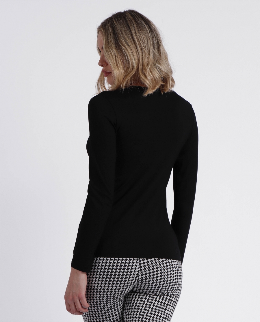 ADMAS Camiseta Manga Larga Pico Raso para Mujer NEGRO