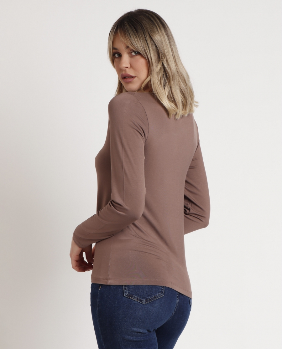 ADMAS Camiseta Manga Larga Pico Raso para Mujer VISON
