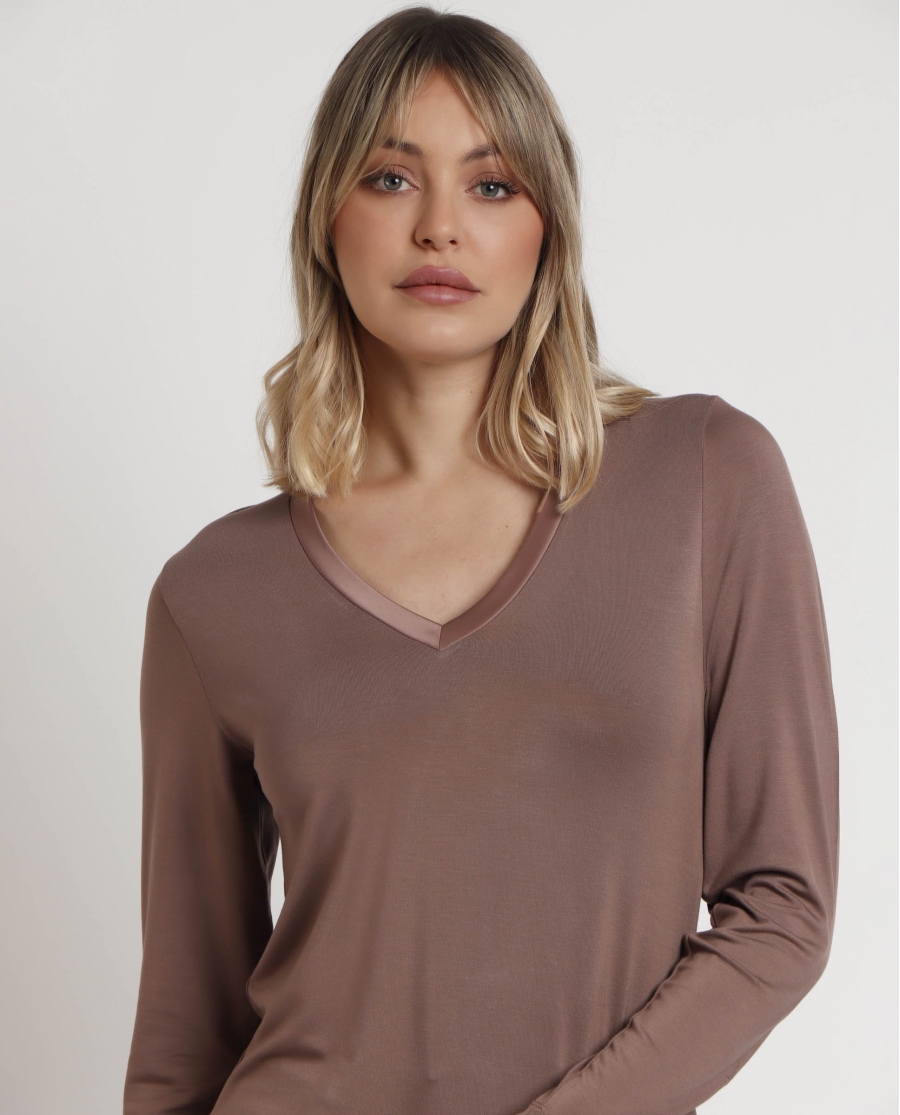 ADMAS Camiseta Manga Larga Pico Raso para Mujer VISON