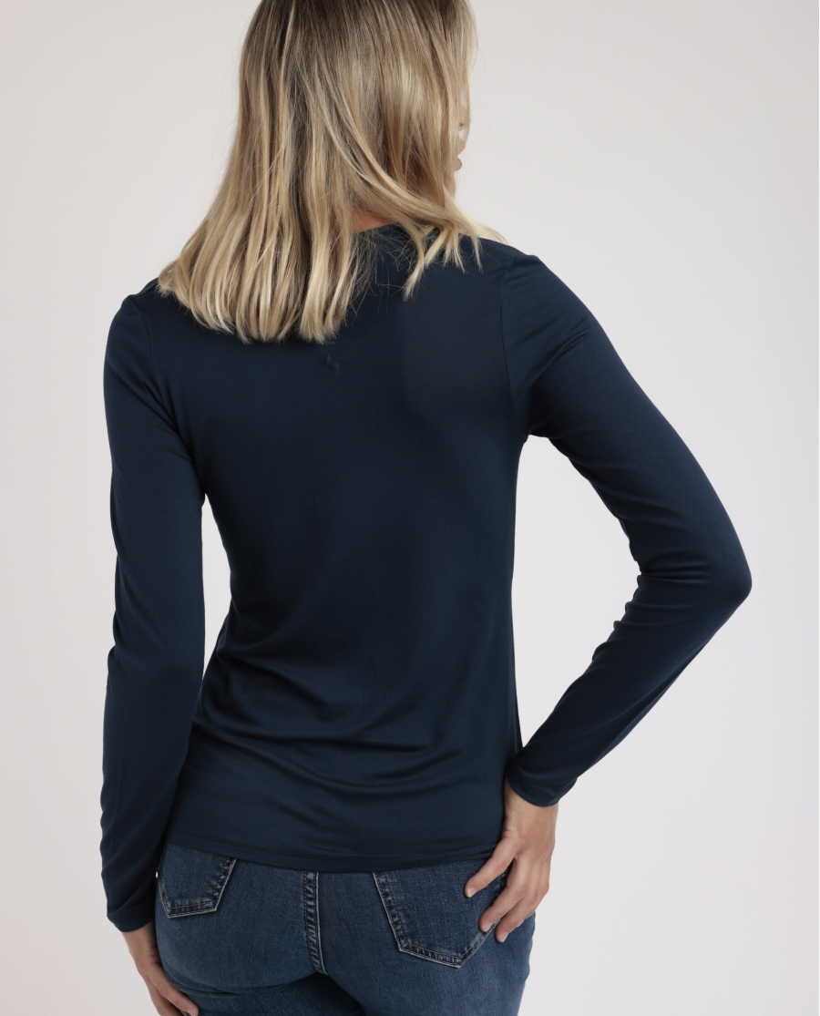 ADMAS Camiseta Manga Larga Pico Raso para Mujer MARINO