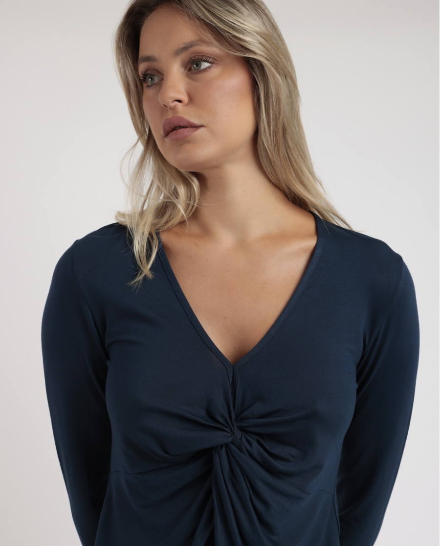 ADMAS Camiseta Manga Larga Pico Raso para Mujer MARINO