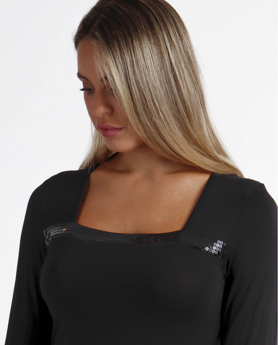 ADMAS Camiseta Manga Larga Lentejuelas para Mujer NEGRO