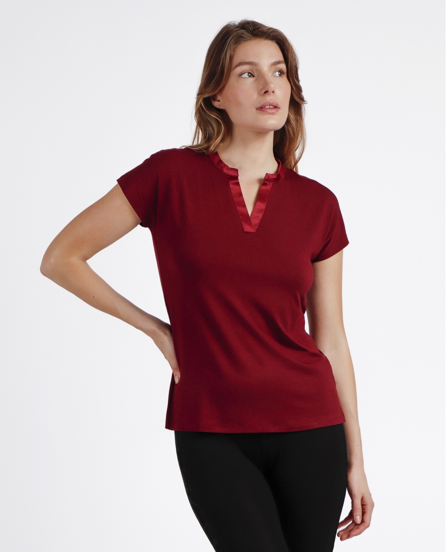 ADMAS Camiseta Manga Corta Tapeta Raso para Mujer BURDEOS
