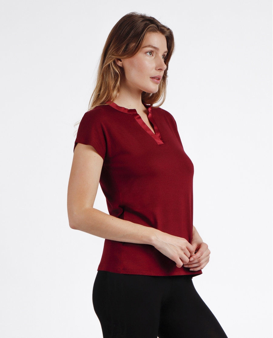 ADMAS Camiseta Manga Corta Tapeta Raso para Mujer BURDEOS