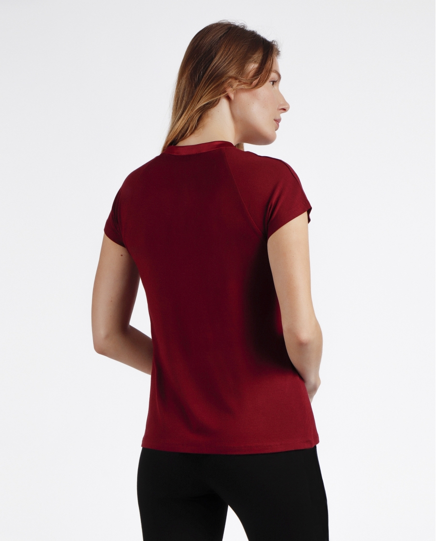 ADMAS Camiseta Manga Corta Tapeta Raso para Mujer BURDEOS