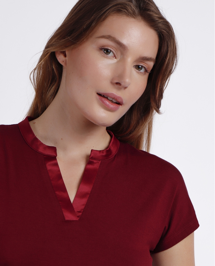 ADMAS Camiseta Manga Corta Tapeta Raso para Mujer BURDEOS
