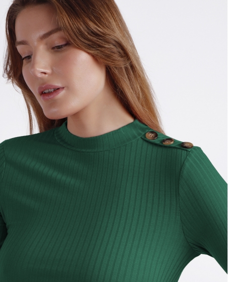 ADMAS Camiseta Manga Larga Calentita Rib Perkins para Mujer VERDE 2