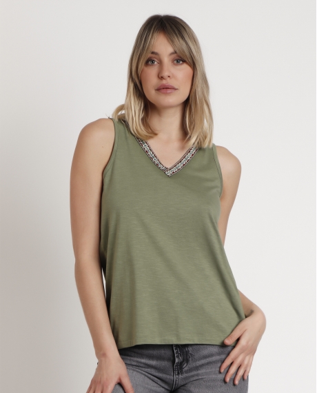 ADMAS Camiseta Sin Mangas Mexico para Mujer OLIVA