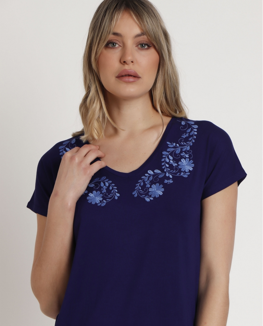 ADMAS Camiseta de Manga Corta Bordado para Mujer AZUL