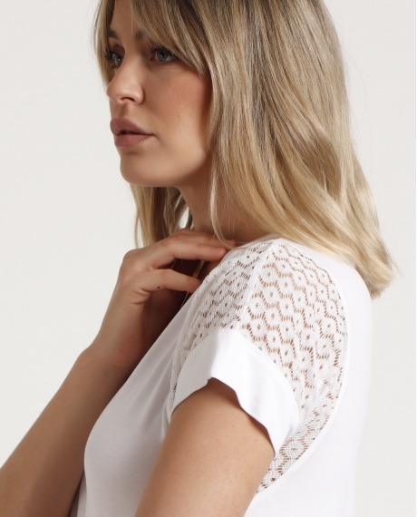 ADMAS Camiseta de Manga Corta Lace para Mujer BLANCO 2