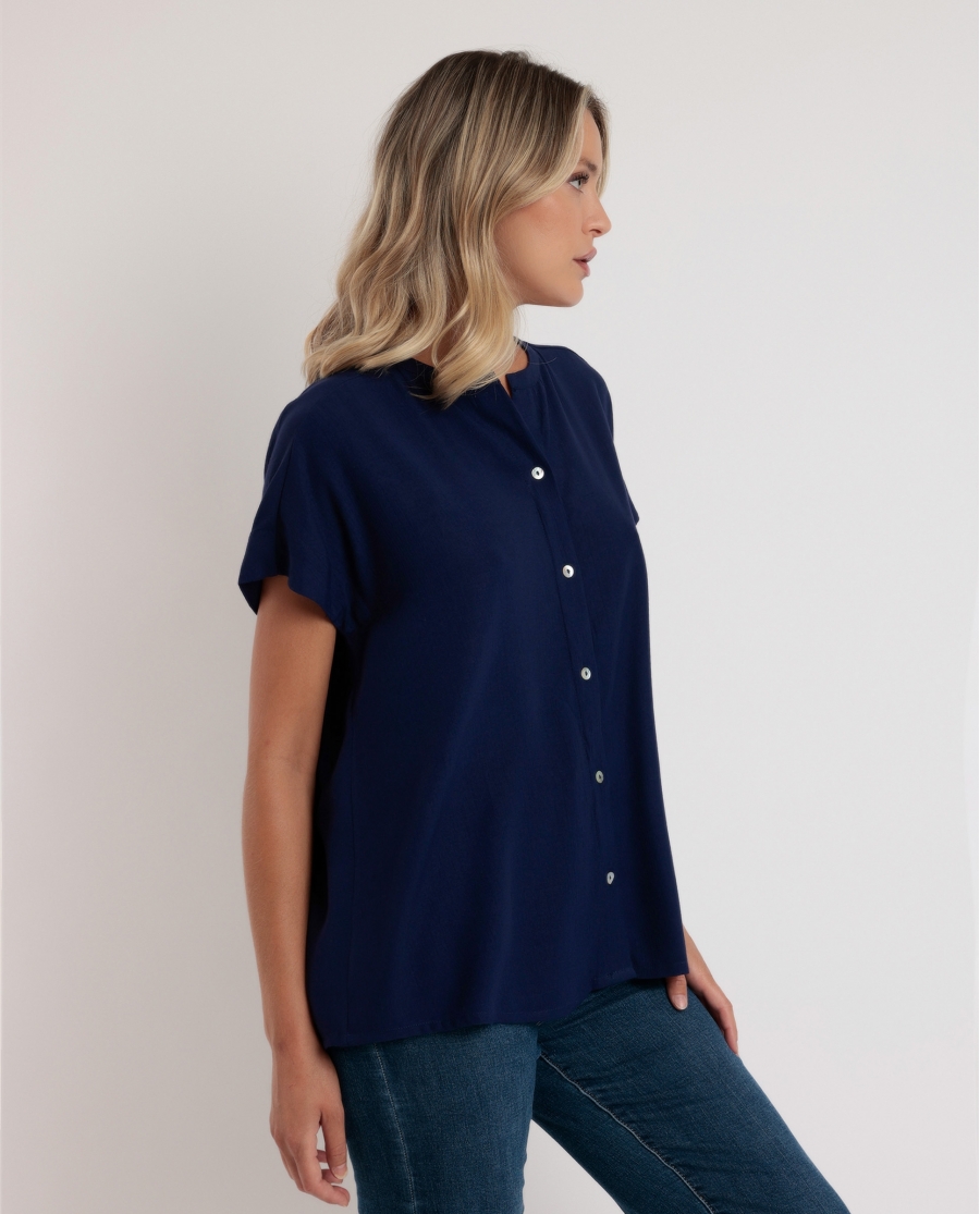 ADMAS Camisa Manga Corta Fluida para Mujer MARINO