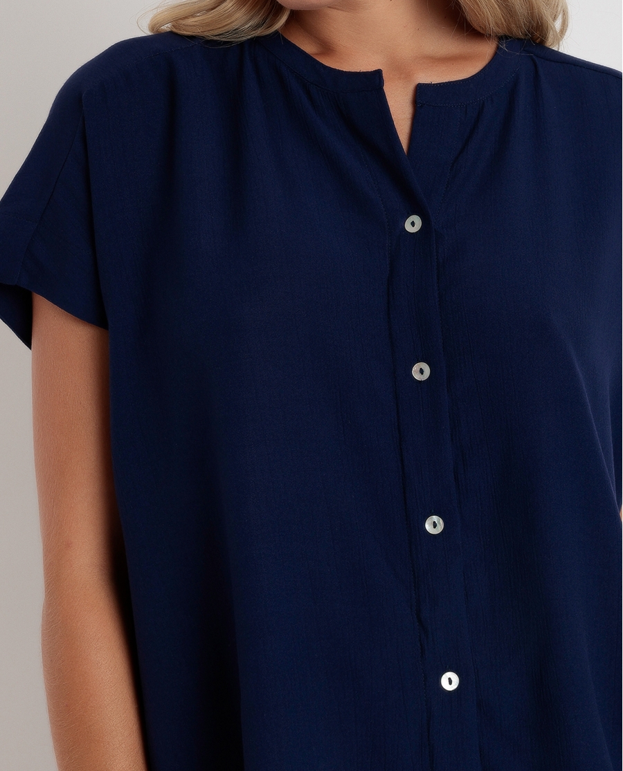 ADMAS Camisa Manga Corta Fluida para Mujer MARINO