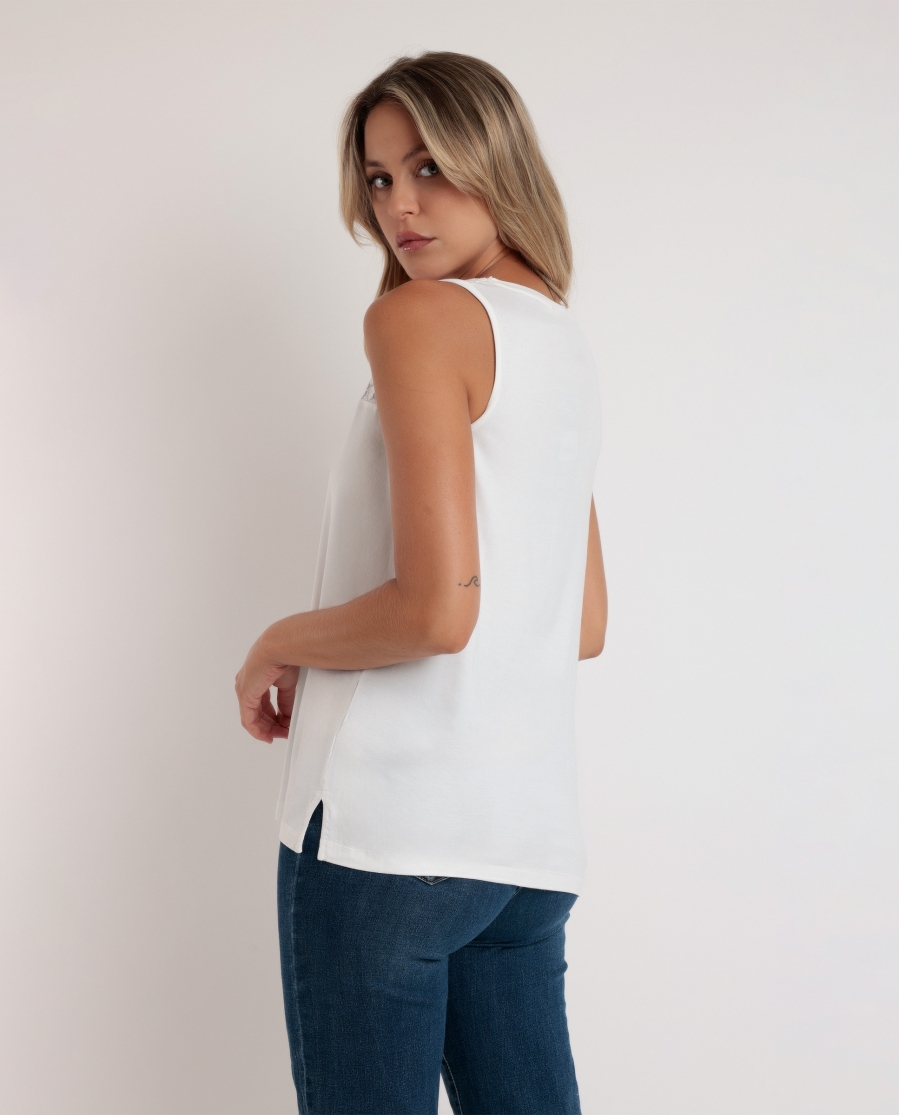 ADMAS Camiseta Sin Mangas Lace para Mujer BLANCO