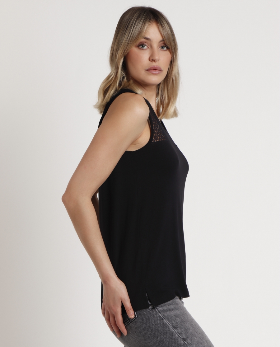 ADMAS Camiseta Sin Mangas Lace para Mujer NEGRO