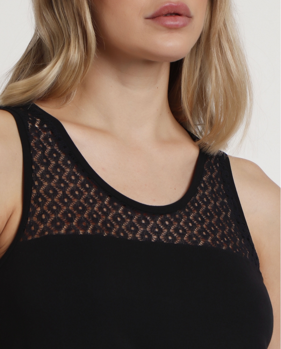 ADMAS Camiseta Sin Mangas Lace para Mujer NEGRO