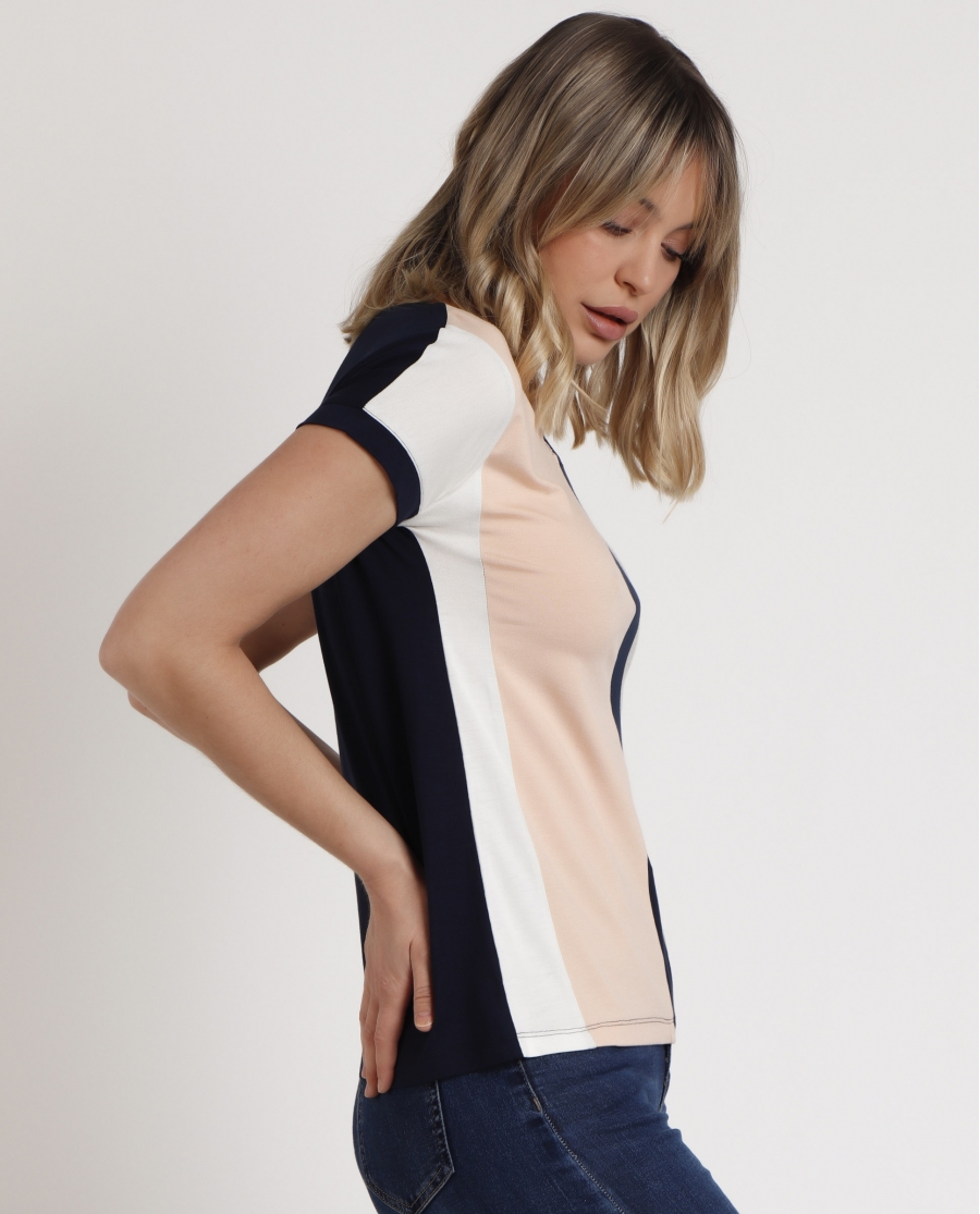 ADMAS Camiseta Manga Corta Bandas Verticales para Mujer MULTICOLOR