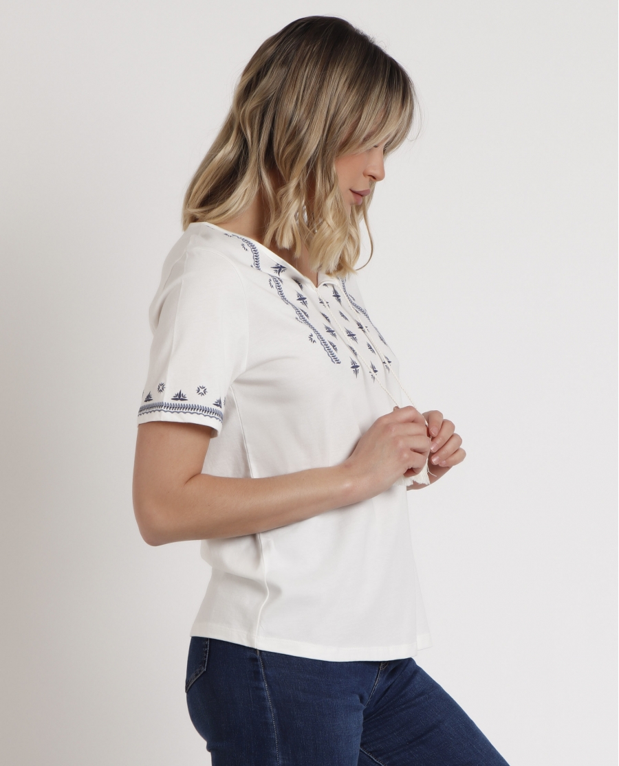 ADMAS Camiseta Manga Corta Cenefas para Mujer CRUDO