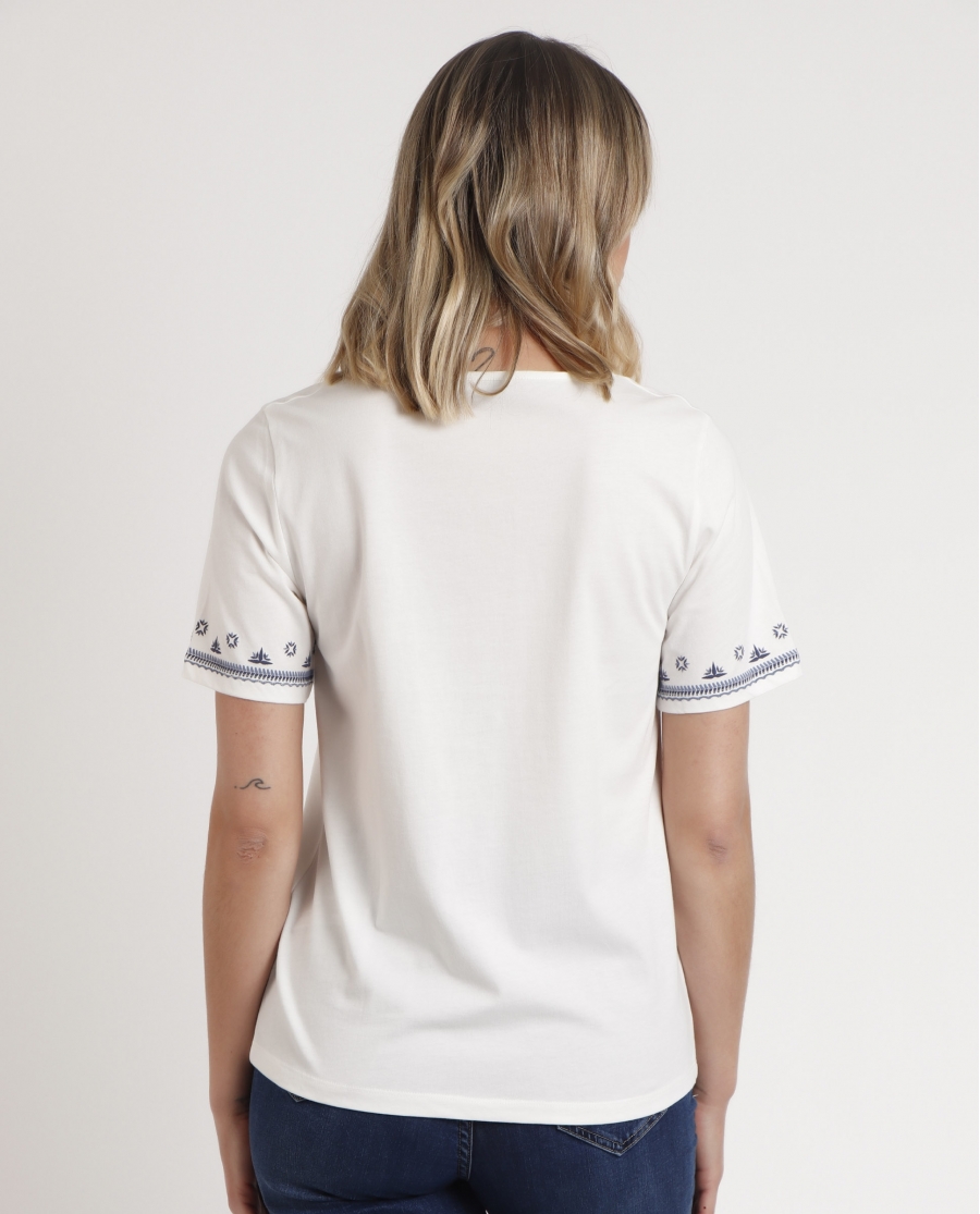 ADMAS Camiseta Manga Corta Cenefas para Mujer CRUDO