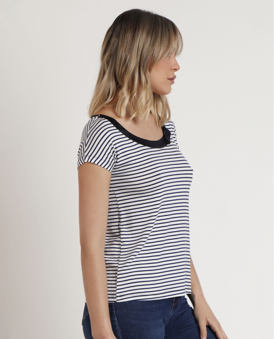 ADMAS Camiseta Manga Corta Rayas 2 para Mujer MARINO