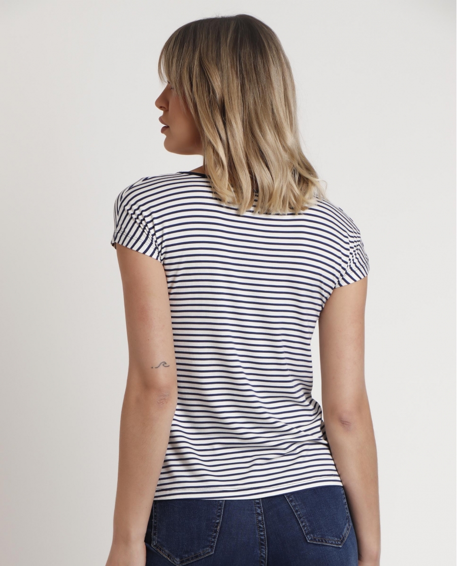 ADMAS Camiseta Manga Corta Rayas 2 para Mujer MARINO