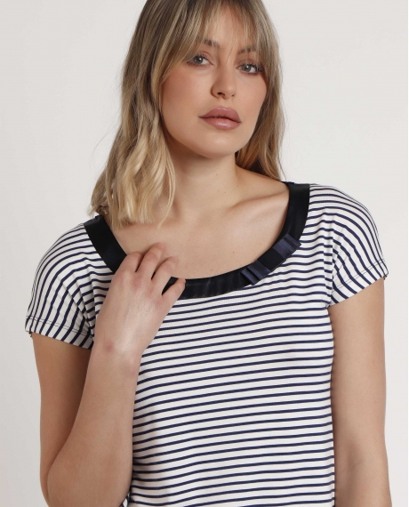 ADMAS Camiseta Manga Corta Rayas 2 para Mujer MARINO 2