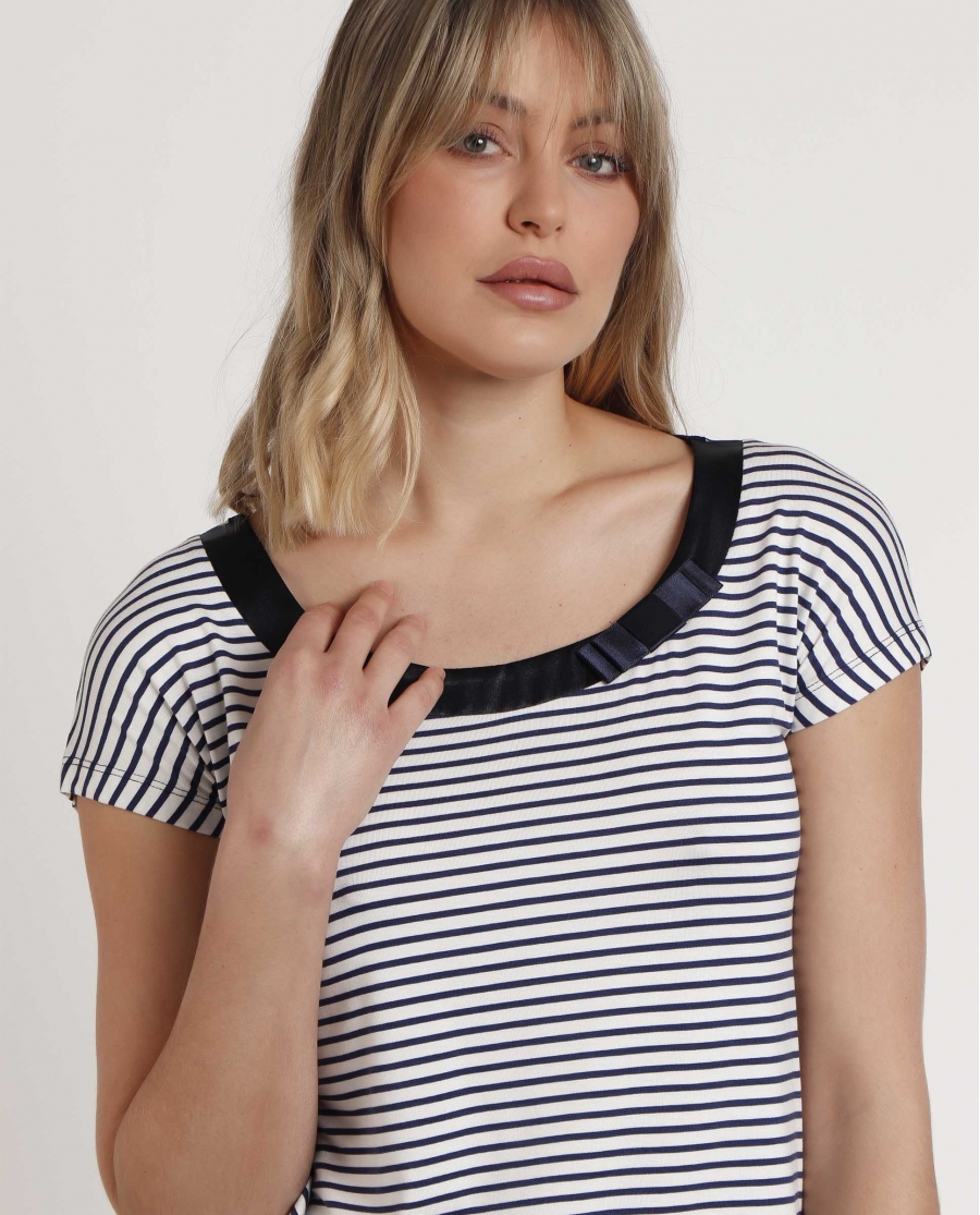 ADMAS Camiseta Manga Corta Rayas 2 para Mujer MARINO
