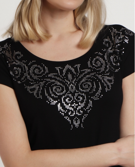 ADMAS Camiseta Manga Corta Cenefa Brillante para Mujer NEGRO 2
