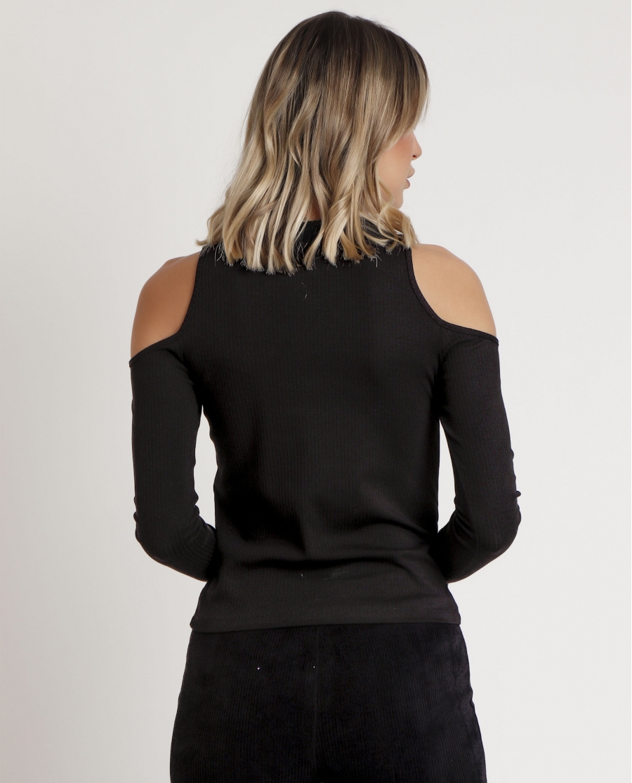 ADMAS Camiseta Manga Larga Hombros Descubiertos para Mujer NEGRO