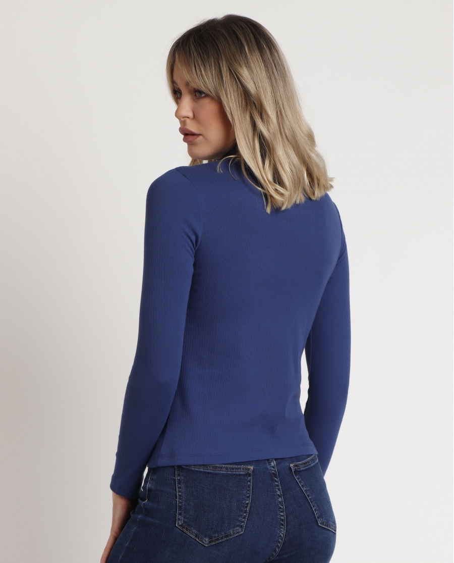 ADMAS Camiseta Manga Larga Cuello Cruzado para Mujer AZUL