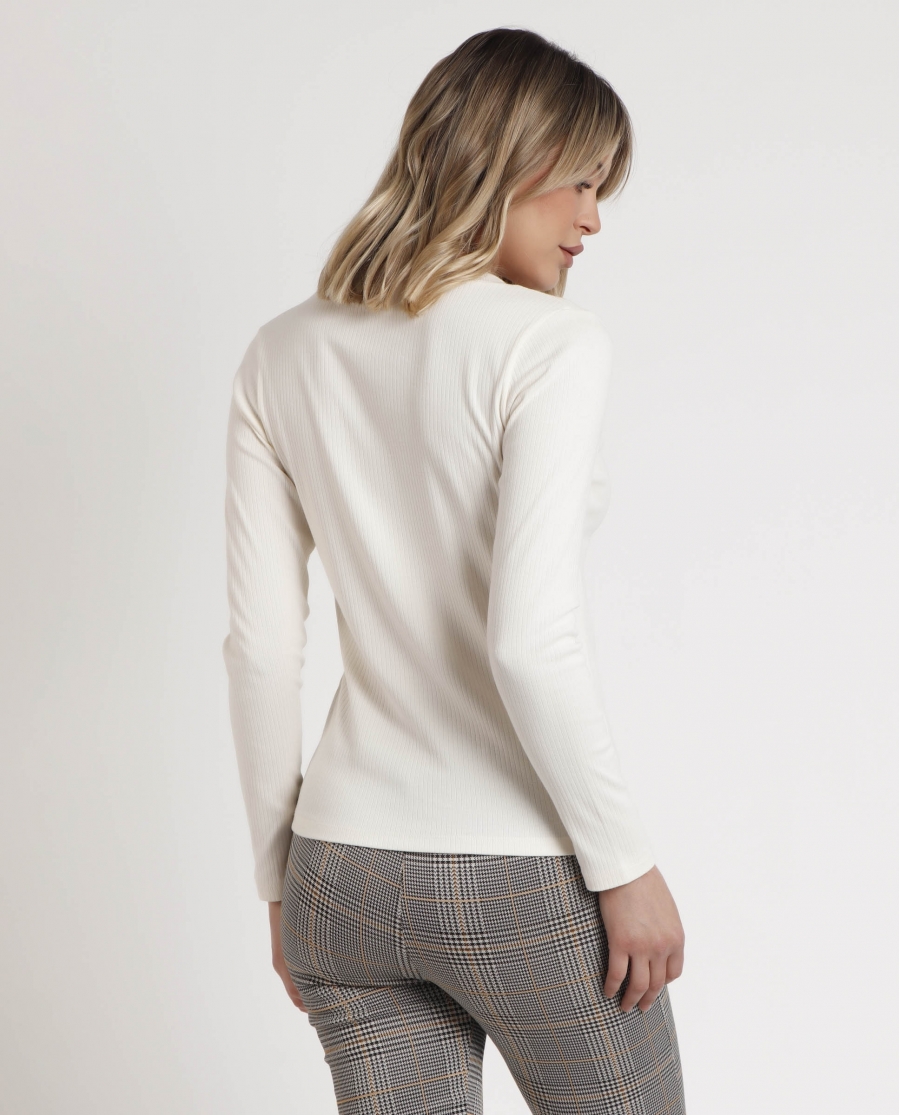 ADMAS Camiseta Manga Larga Cuello Pico para Mujer CRUDO