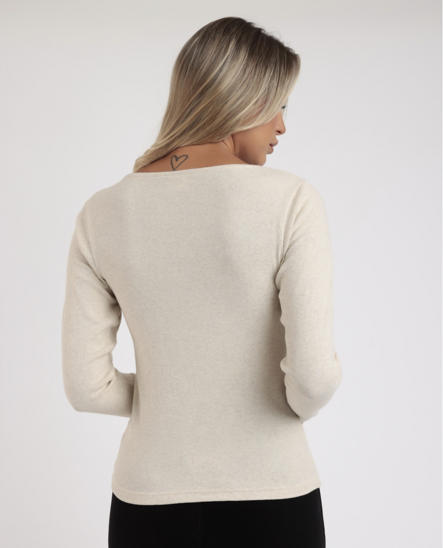 ADMAS Camiseta Manga Larga Romantic Rib para Mujer BEIGE