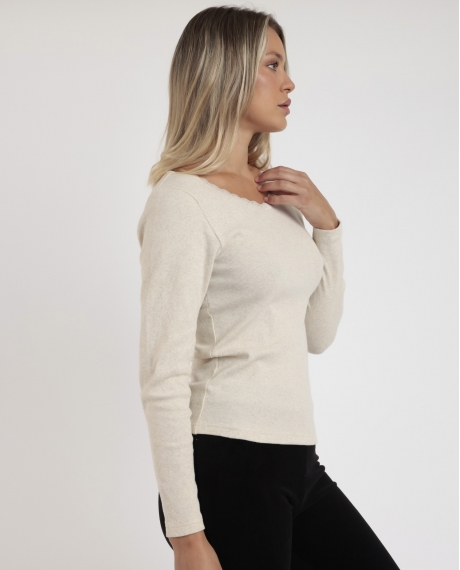 ADMAS Camiseta Manga Larga Romantic Rib para Mujer BEIGE 2