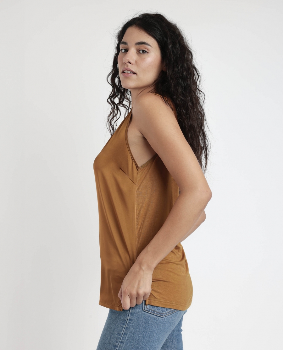 ADMAS Camiseta Sin Mangas Satin Lace para Mujer COBRE