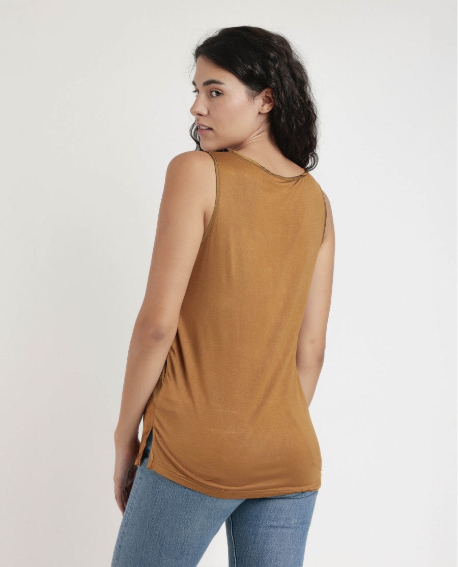 ADMAS Camiseta Sin Mangas Satin Lace para Mujer COBRE