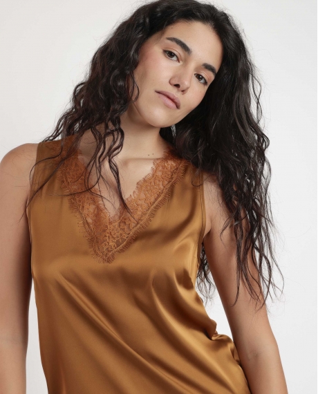 ADMAS Camiseta Sin Mangas Satin Lace para Mujer COBRE 2
