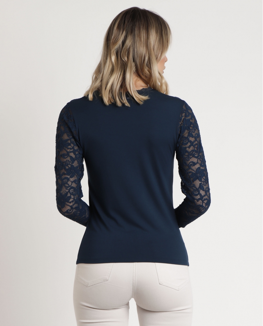 ADMAS Camiseta Manga Larga Lace Piece para Mujer OCEANO