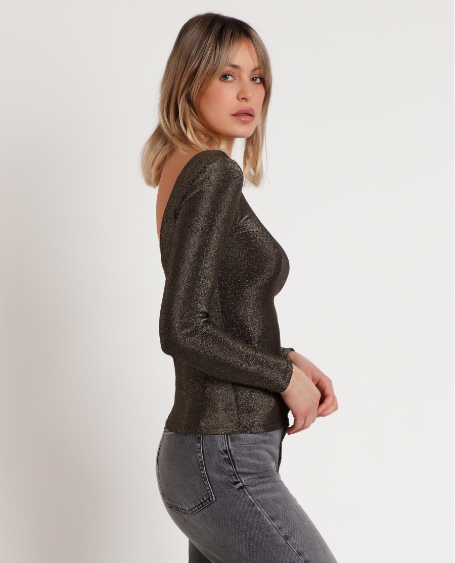ADMAS Camiseta Manga Larga Brillos para Mujer ORO