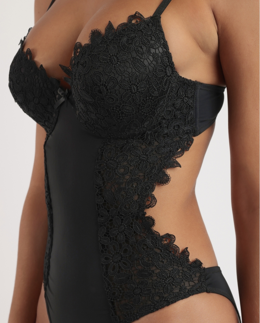 ADMAS Body Copa Guipur para Mujer NEGRO
