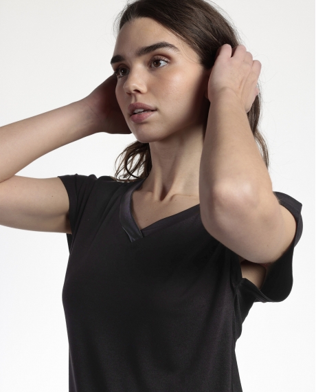 ADMAS Camiseta Manga Corta Pico Raso para Mujer NEGRO 2