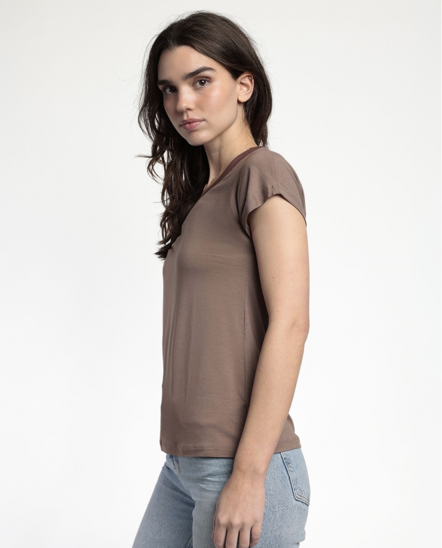 ADMAS Camiseta Manga Corta Pico Raso para Mujer VISON