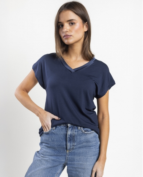 ADMAS Camiseta Manga Corta Pico Raso para Mujer MARINO