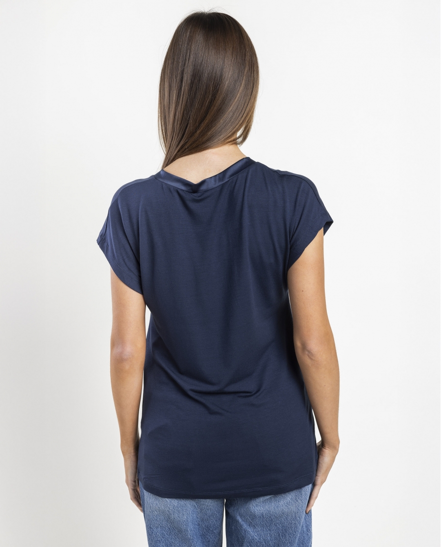 ADMAS Camiseta Manga Corta Pico Raso para Mujer MARINO