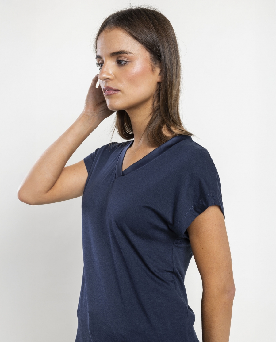 ADMAS Camiseta Manga Corta Pico Raso para Mujer MARINO