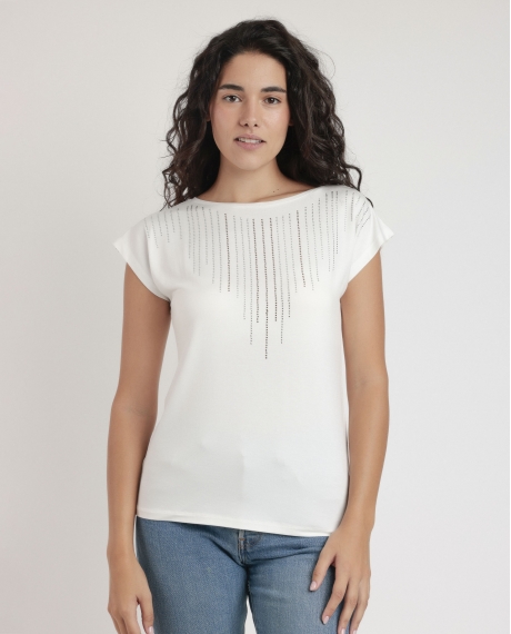 ADMAS Camiseta Manga Corta Front Stones para Mujer CRUDO