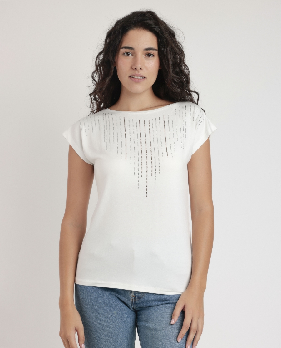 ADMAS Camiseta Manga Corta Front Stones para Mujer CRUDO