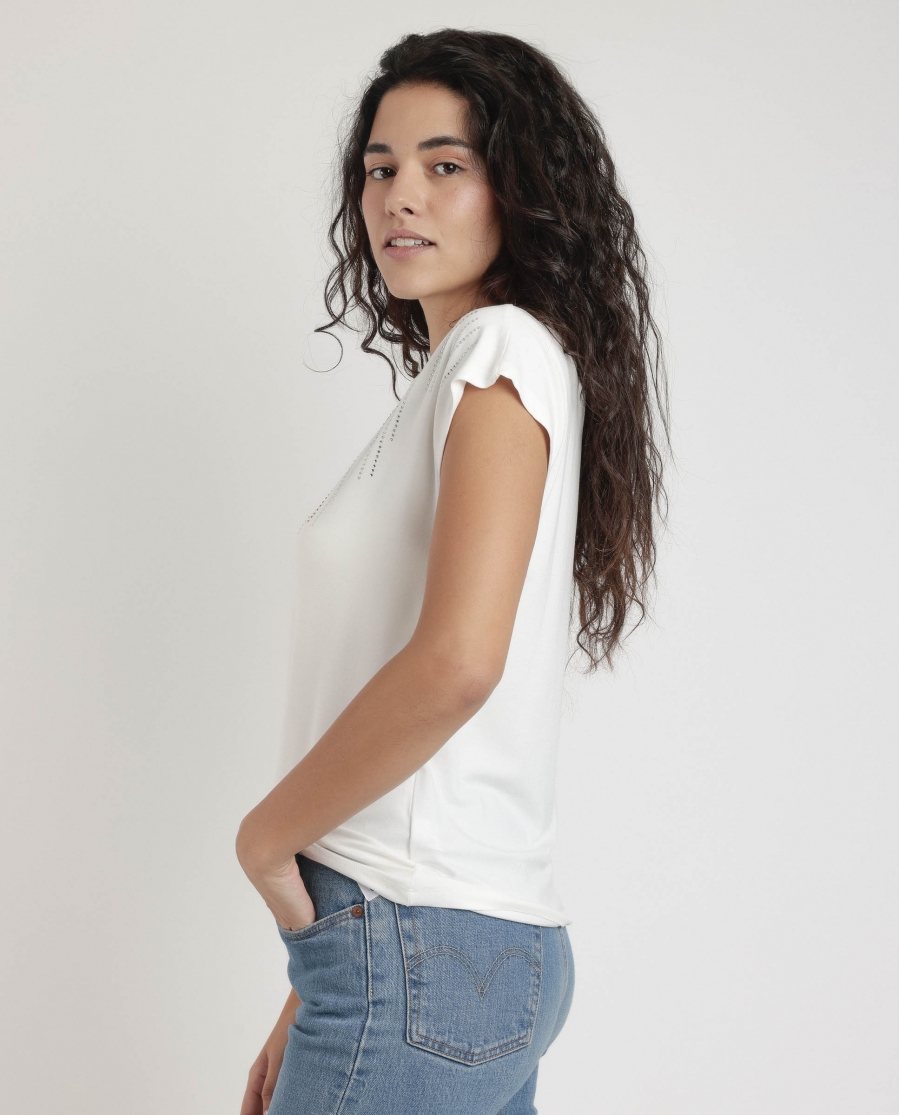 ADMAS Camiseta Manga Corta Front Stones para Mujer CRUDO
