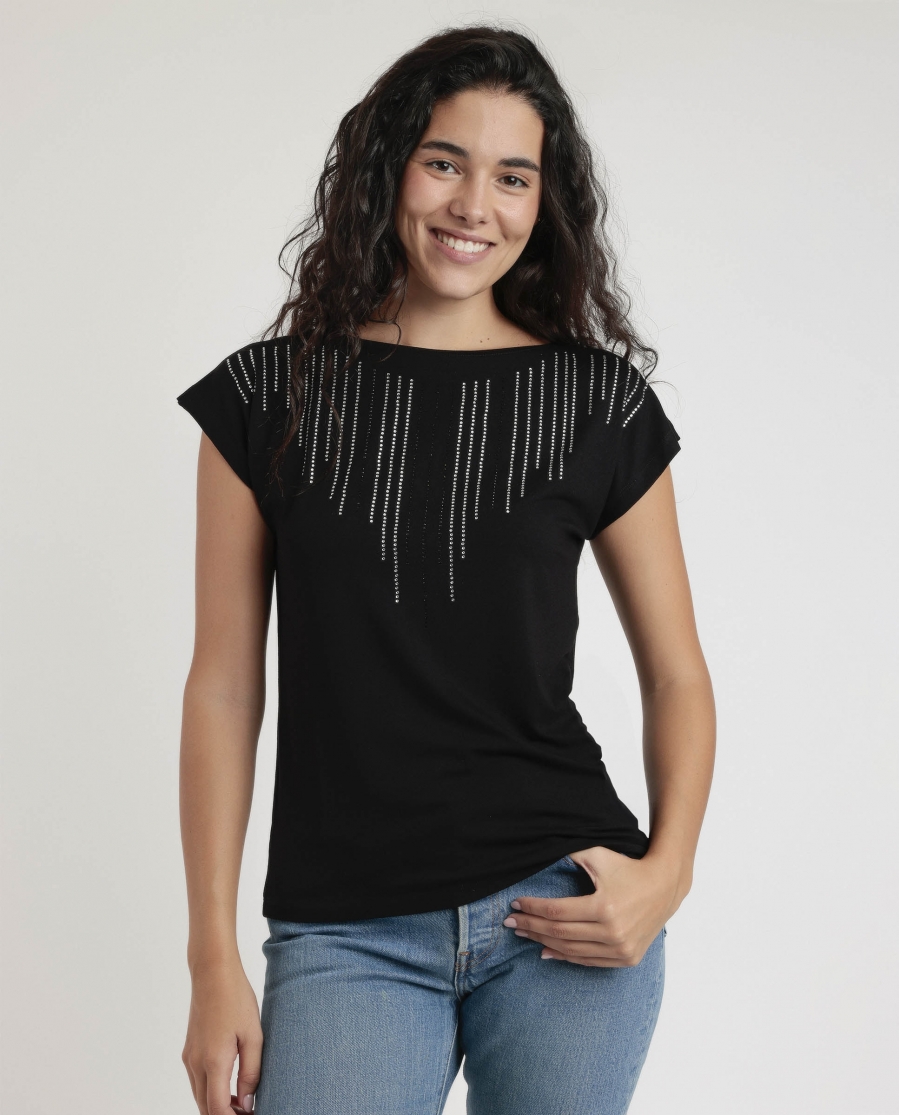 ADMAS Camiseta Manga Corta Front Stones para Mujer NEGRO